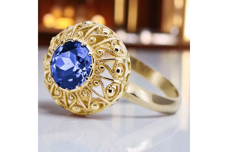 Žiedas Sapyras 14k geltono aukso Vintage vrc059y